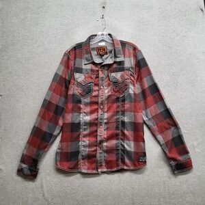 Rock Revival Men Button Up Shirt Large Buffalo Plaid Chapman Western Logo Patch